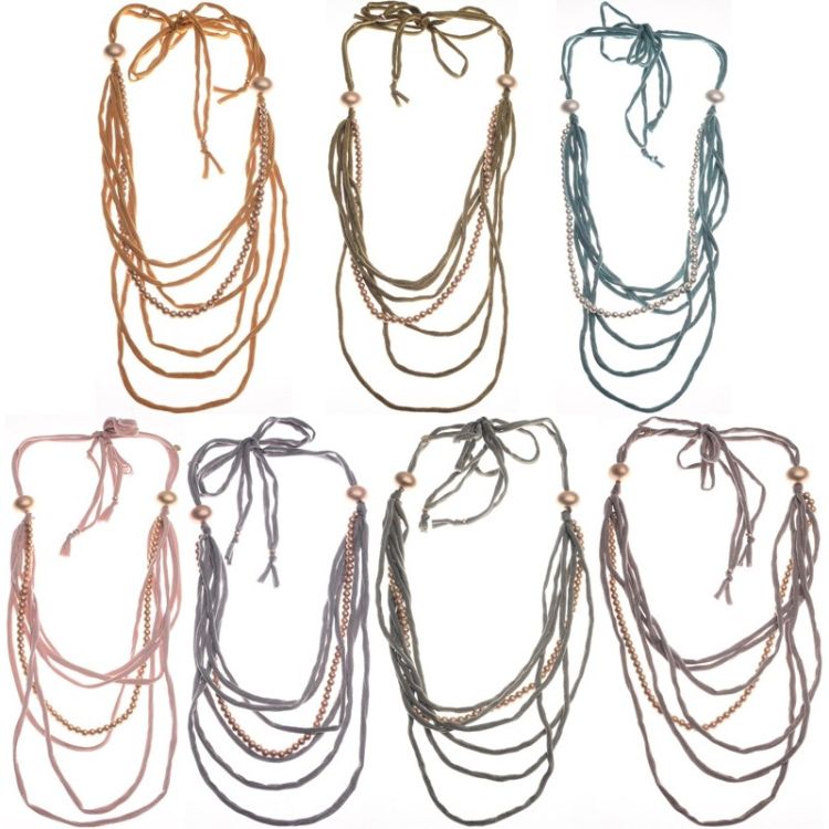 LONG NECKLACE CANVAS TUBES BALL METAL FINISH 2