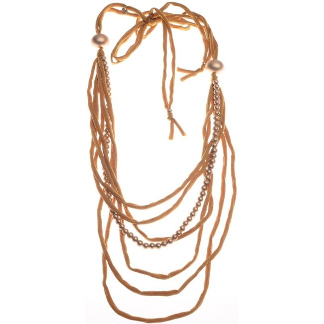 LONG NECKLACE CANVAS TUBES BALL METAL FINISH