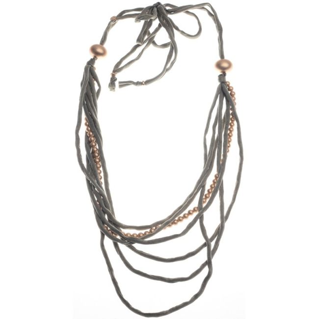 COLLAR LARGO TUBOS TELA BOLAS ACABADO METAL