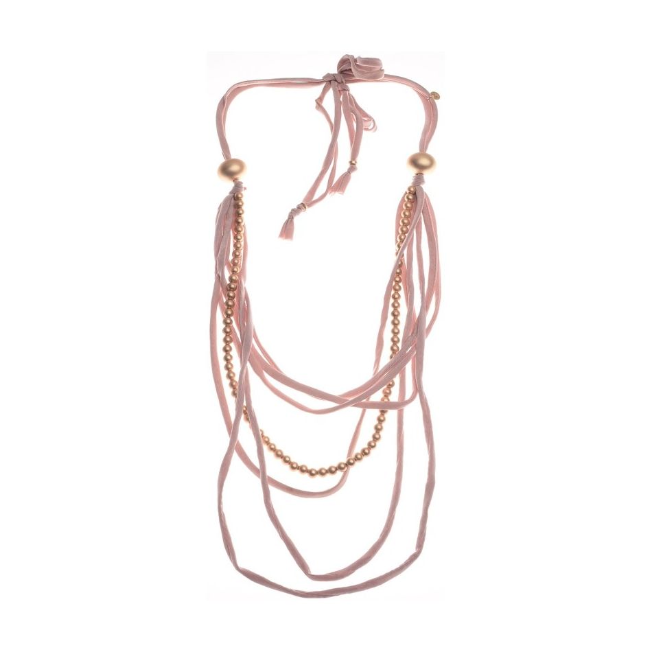 LONG NECKLACE CANVAS TUBES BALL METAL FINISH