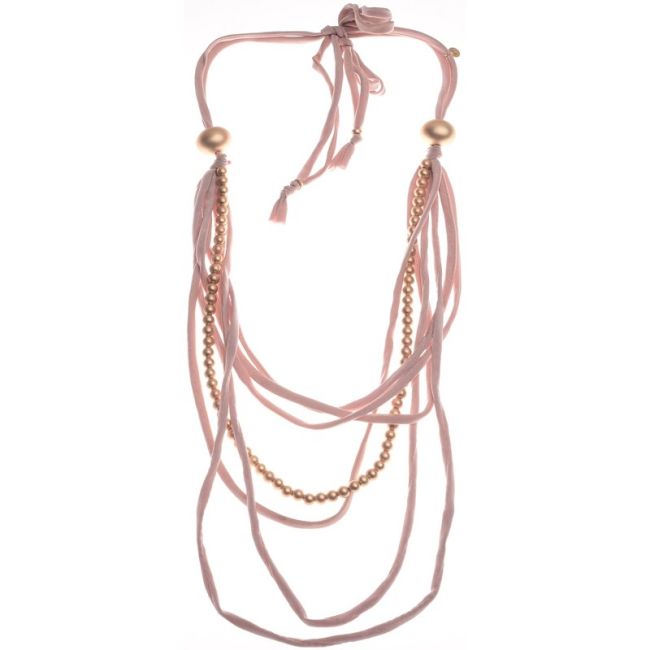 LONG NECKLACE CANVAS TUBES BALL METAL FINISH