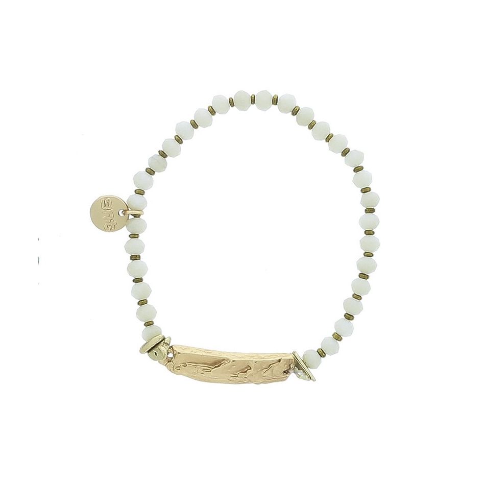 PULSERA ELÁSTICA CRISTALES FACETADOS CUENTA METAL