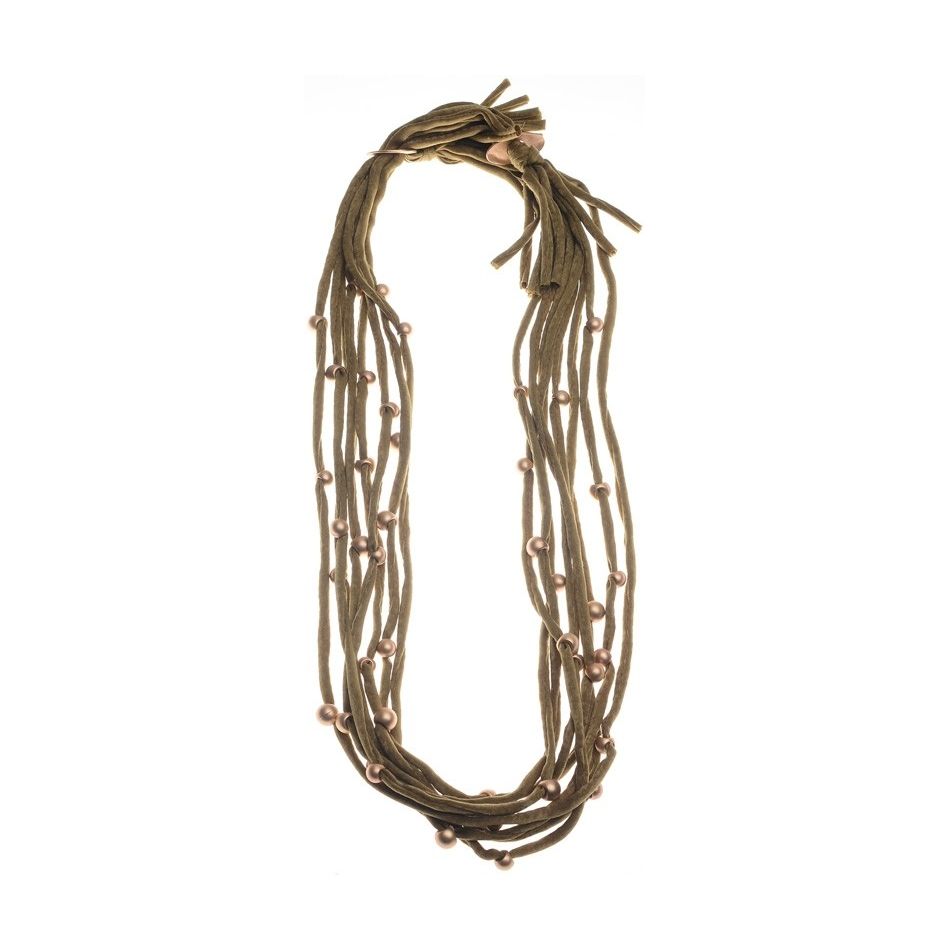 FABRIC LONGTUBE NECKLACE WITH METAL FINISH BALL