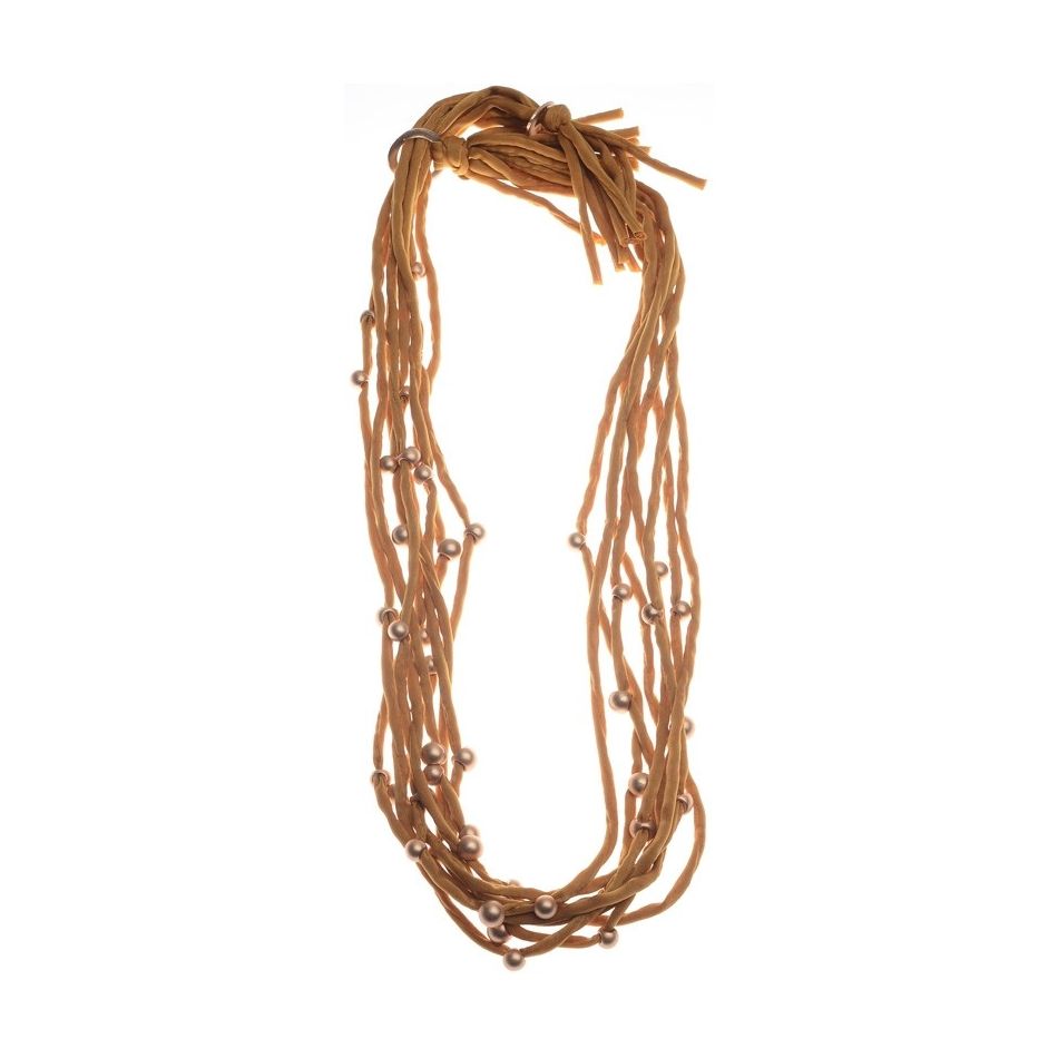 FABRIC LONGTUBE NECKLACE WITH METAL FINISH BALL