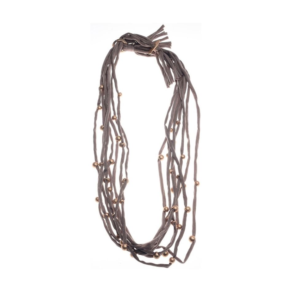 FABRIC LONGTUBE NECKLACE WITH METAL FINISH BALL