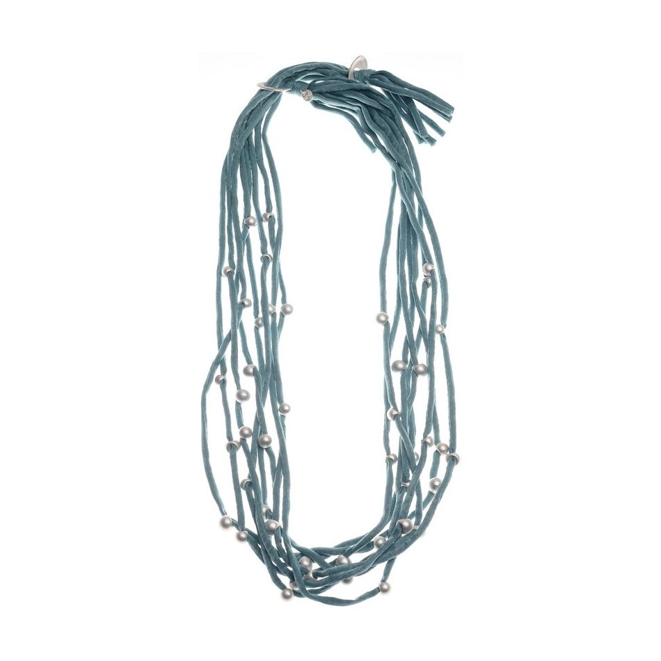 FABRIC LONGTUBE NECKLACE WITH METAL FINISH BALL