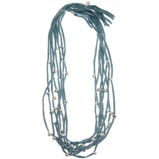 COLLAR LARGOTUBOS TELA BOLAS ACABADO METAL