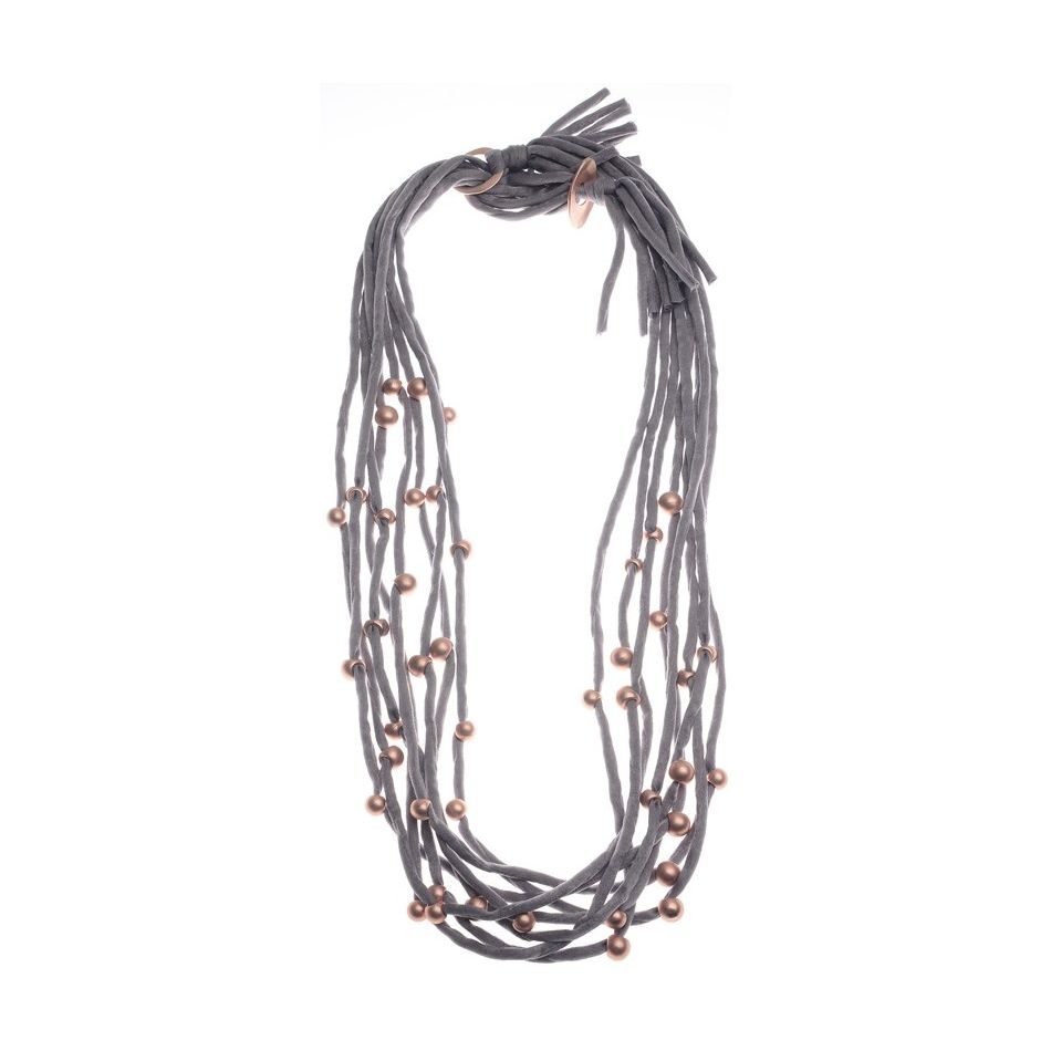 FABRIC LONGTUBE NECKLACE WITH METAL FINISH BALL