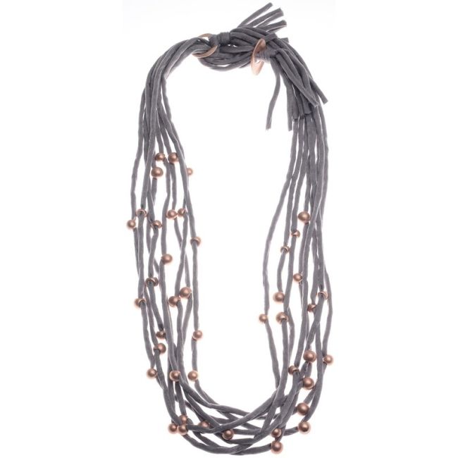 COLLAR LARGOTUBOS TELA BOLAS ACABADO METAL