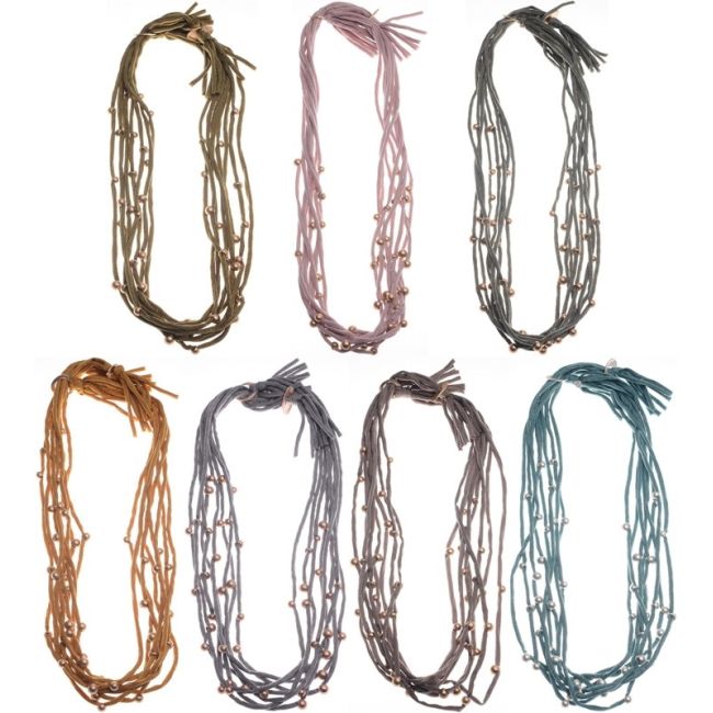 FABRIC LONGTUBE NECKLACE WITH METAL FINISH BALL
