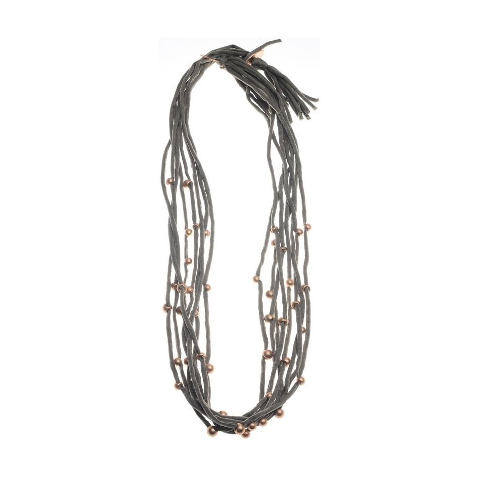 COLLAR LARGOTUBOS TELA BOLAS ACABADO METAL