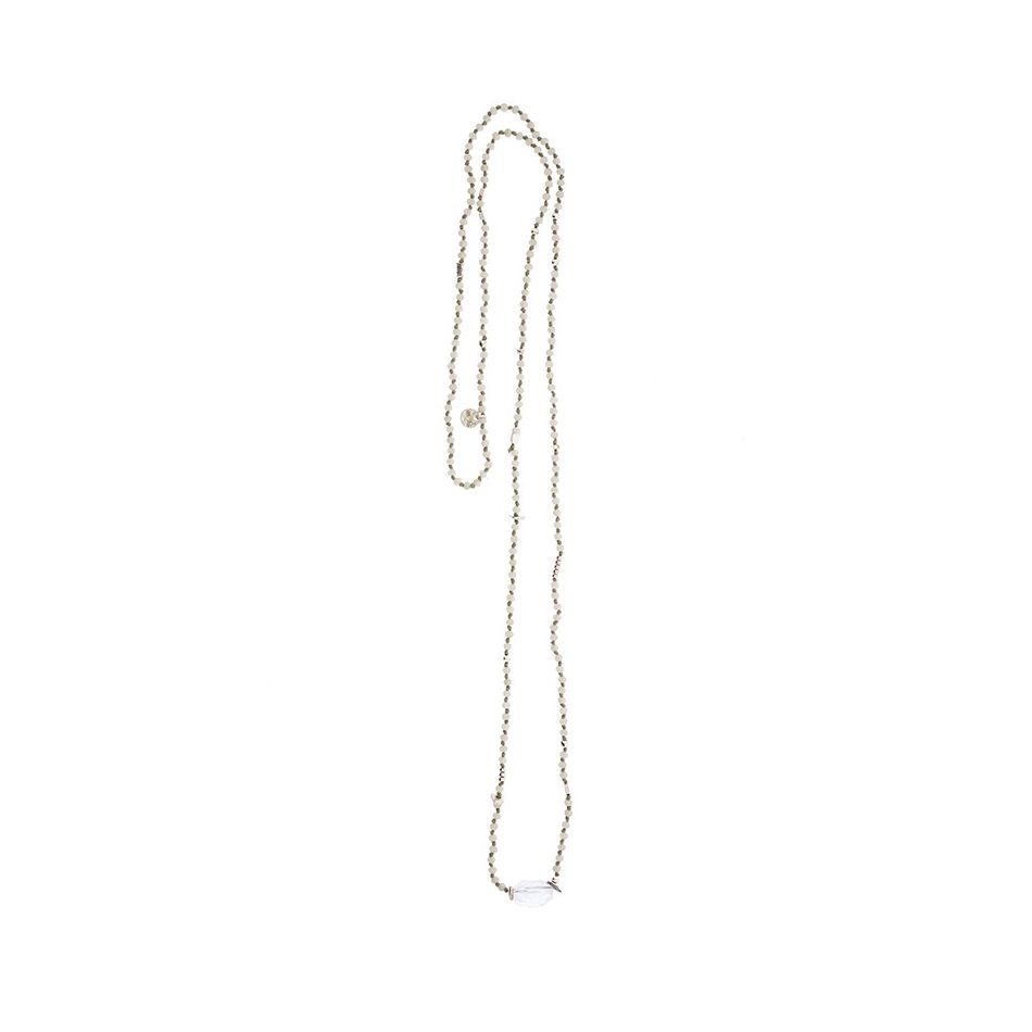 LONG NECKLACE WITH FACETED CRYSTALS AND STONE