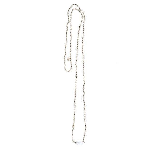 LONG NECKLACE WITH FACETED CRYSTALS AND STONE