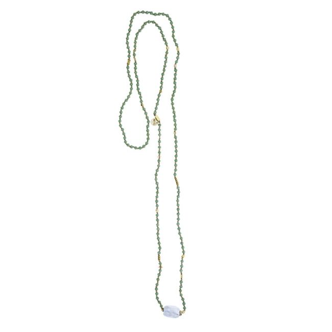 LONG NECKLACE WITH FACETED CRYSTALS AND STONE