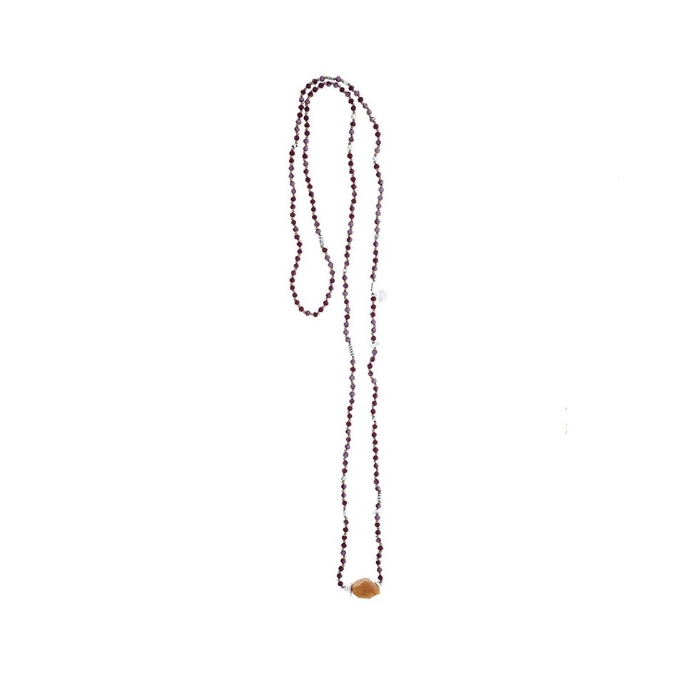 LONG NECKLACE WITH FACETED CRYSTALS AND STONE