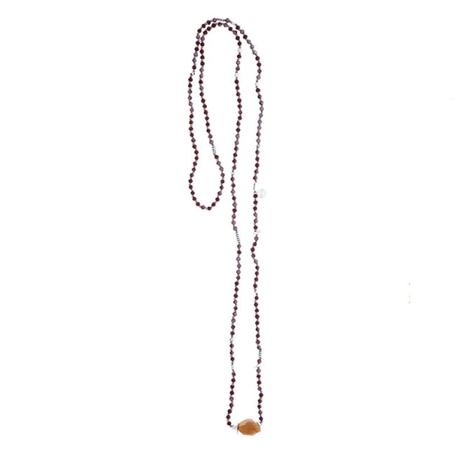LONG NECKLACE WITH FACETED CRYSTALS AND STONE
