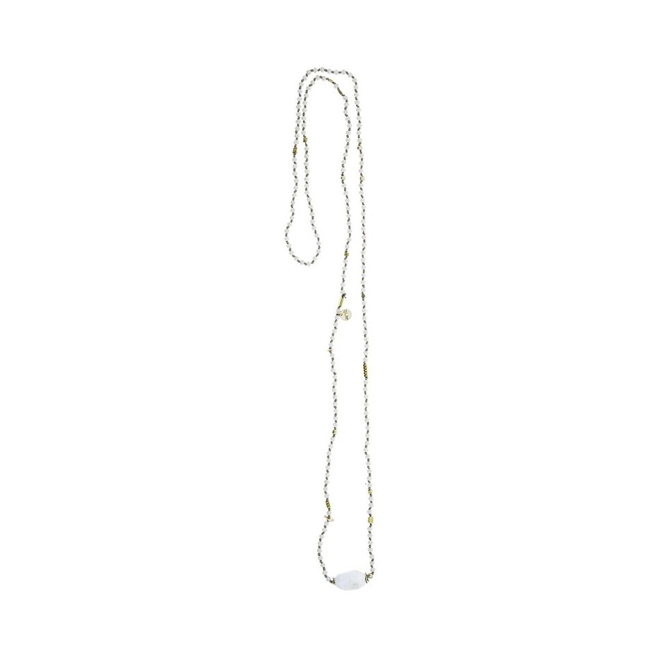 LONG NECKLACE WITH FACETED CRYSTALS AND STONE