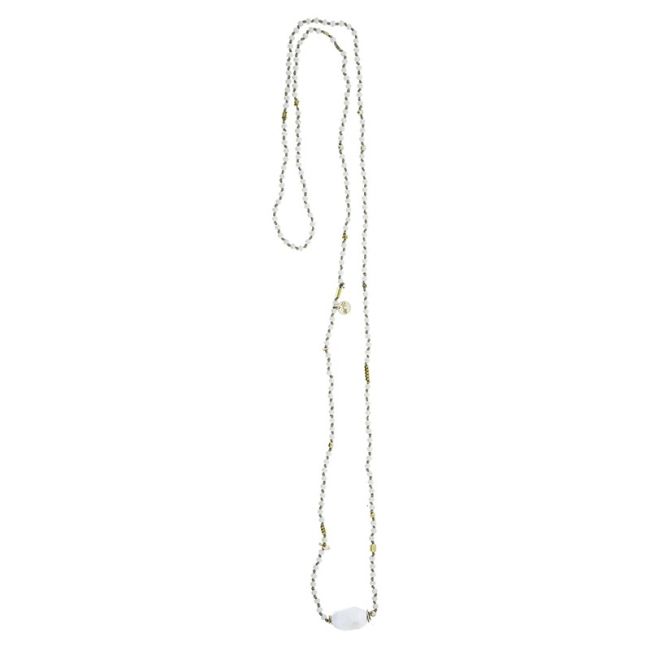 LONG NECKLACE WITH FACETED CRYSTALS AND STONE