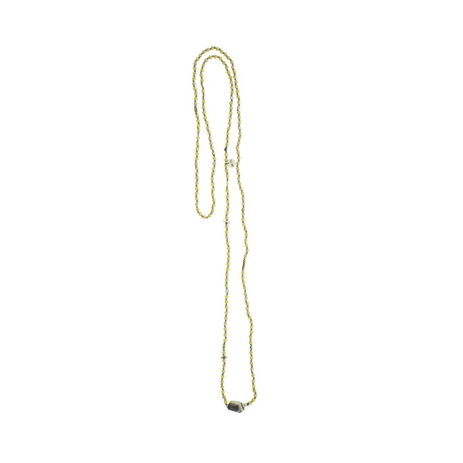 LONG NECKLACE WITH FACETED CRYSTALS AND STONE