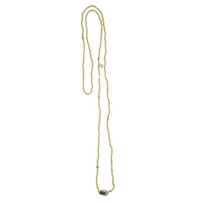 LONG NECKLACE WITH FACETED CRYSTALS AND STONE
