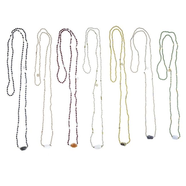 LONG NECKLACE WITH FACETED CRYSTALS AND STONE