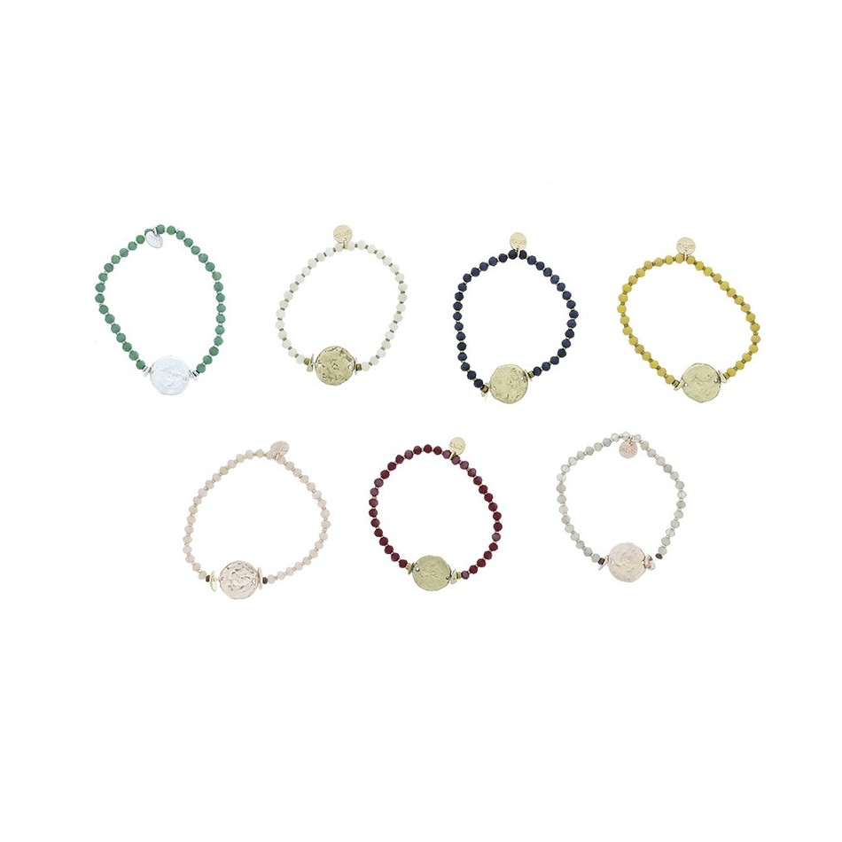 ELASTIC FACETED CRYSTALS BRACELET WITH METAL MEDAL