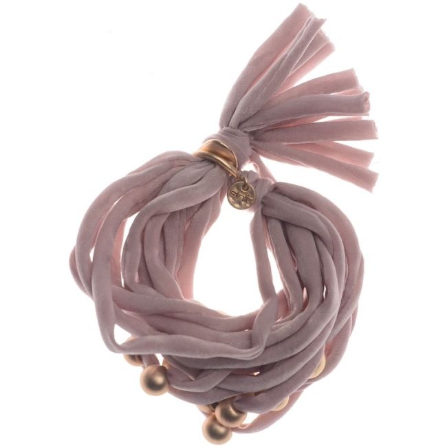 PULSERA TUBOS TELA BOLAS ACABADO METAL