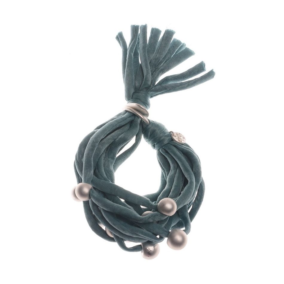 PULSERA TUBOS TELA BOLAS ACABADO METAL