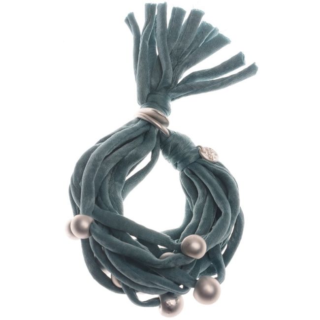 PULSERA TUBOS TELA BOLAS ACABADO METAL