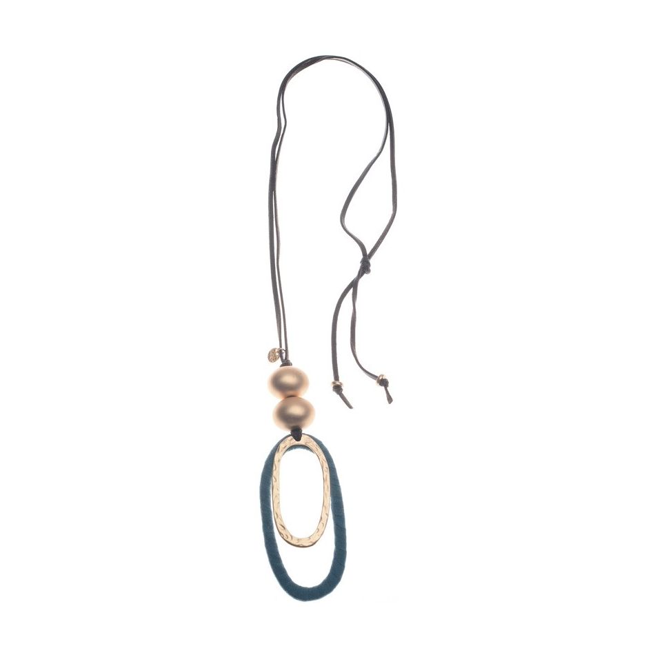 DOUBLE OVAL RING PENDANT LONG NECKLACE