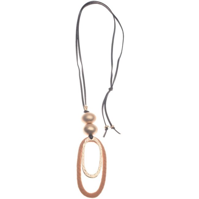 DOUBLE OVAL RING PENDANT LONG NECKLACE