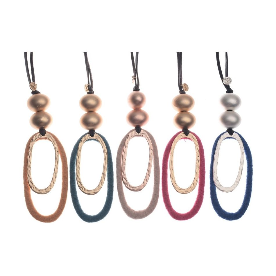 DOUBLE OVAL RING PENDANT LONG NECKLACE