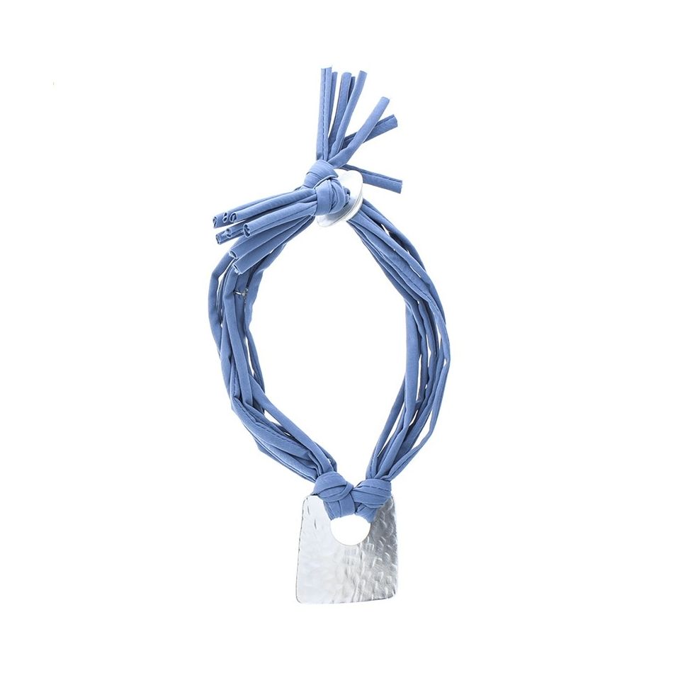 FABRIC TUBES SHORT NECKLACE WITH METAL MEDAL