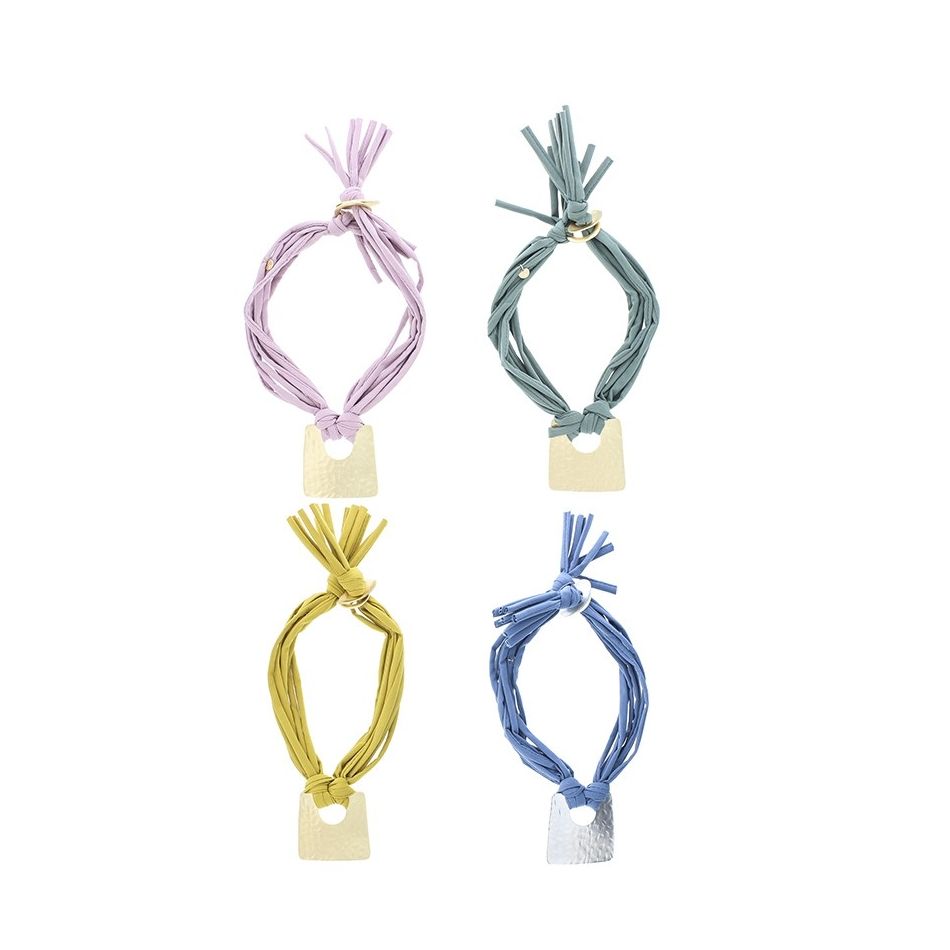 FABRIC TUBES SHORT NECKLACE WITH METAL MEDAL