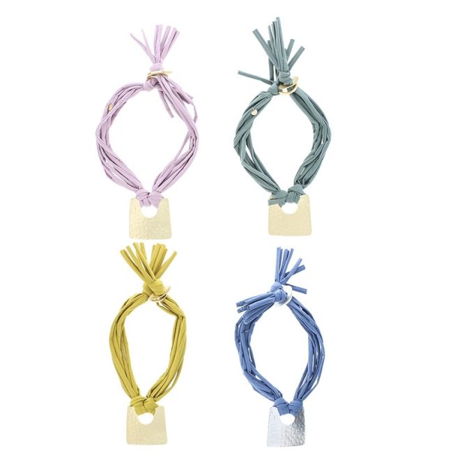 FABRIC TUBES SHORT NECKLACE WITH METAL MEDAL