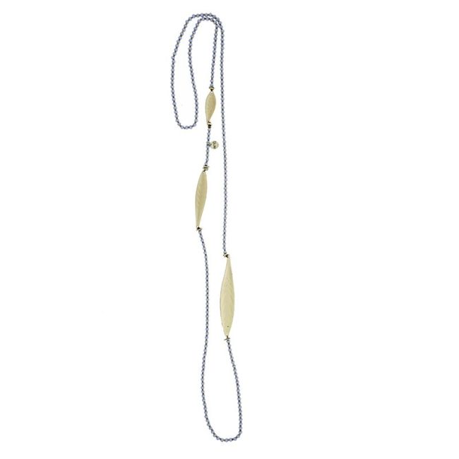 METAL LEAF TRIPLE FACETED CRYSTALS LONG NECKLACE