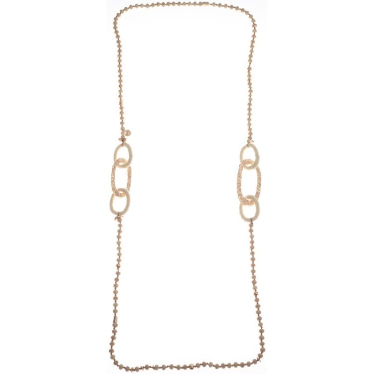 LONG NECKLACE WITH FACETED CRYSTALS AND METAL LINKS