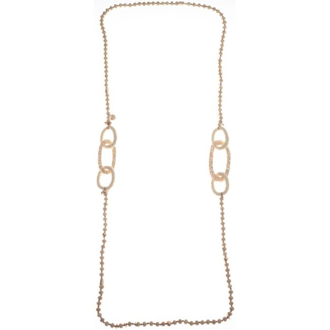 LONG NECKLACE WITH FACETED CRYSTALS AND METAL LINKS
