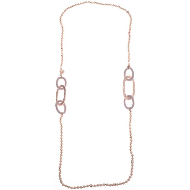 LONG NECKLACE WITH FACETED CRYSTALS AND METAL LINKS