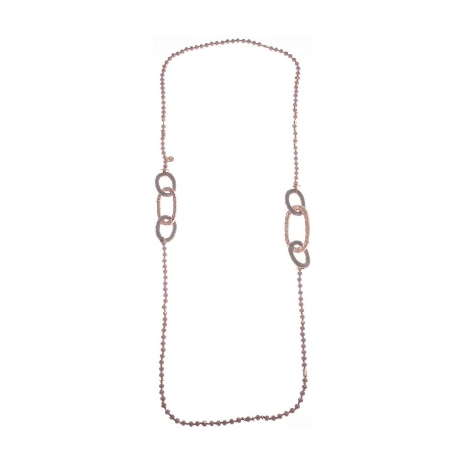 LONG NECKLACE WITH FACETED CRYSTALS AND METAL LINKS