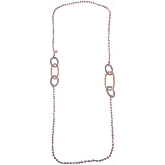 LONG NECKLACE WITH FACETED CRYSTALS AND METAL LINKS