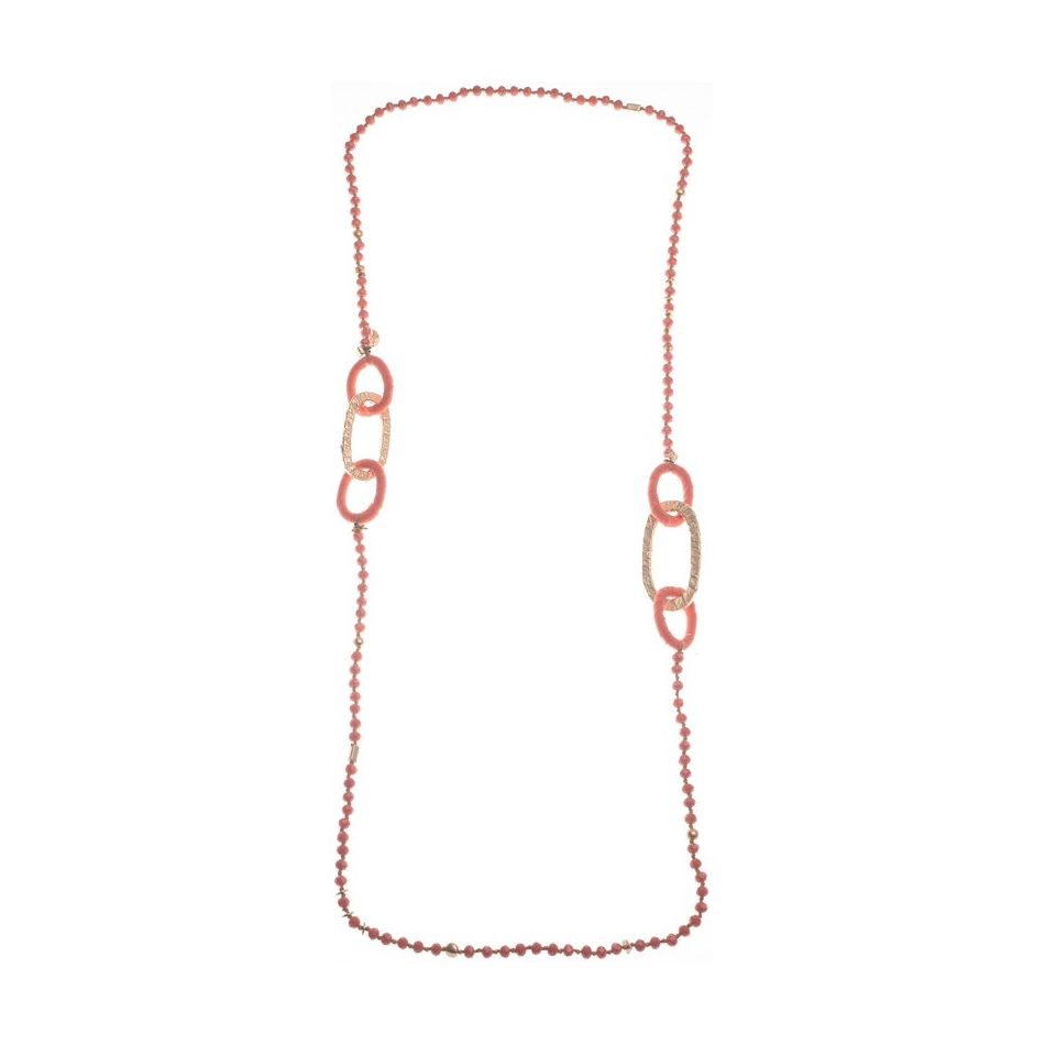 LONG NECKLACE WITH FACETED CRYSTALS AND METAL LINKS
