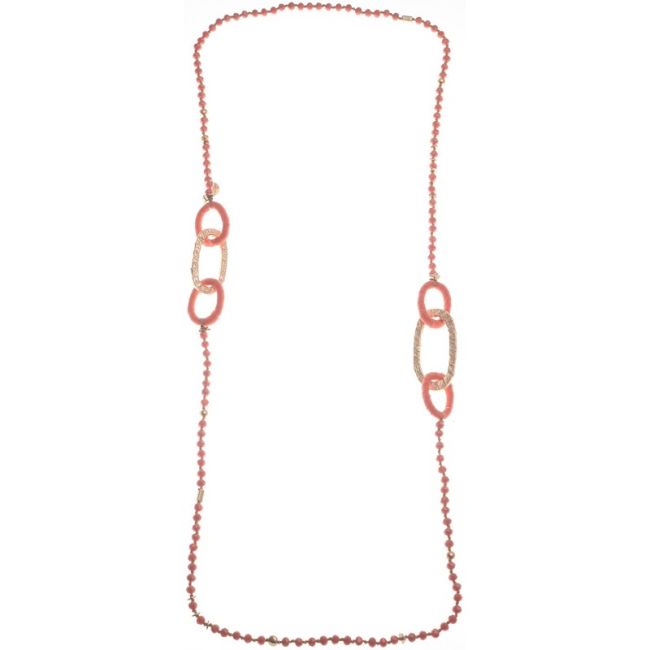 COLLAR LARGO CRISTALES FACETADOS ESLABONES METAL