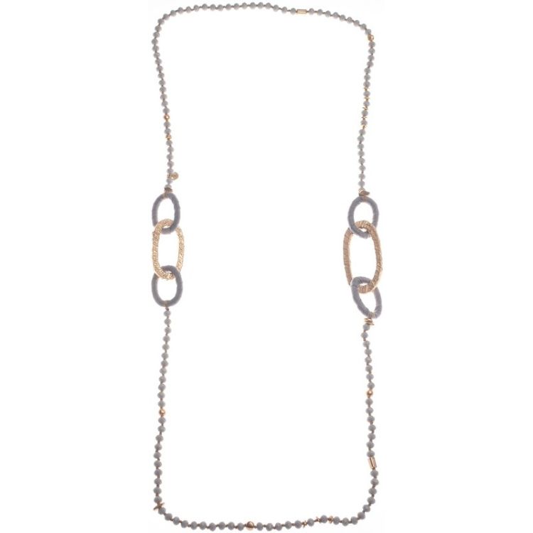 LONG NECKLACE WITH FACETED CRYSTALS AND METAL LINKS 2