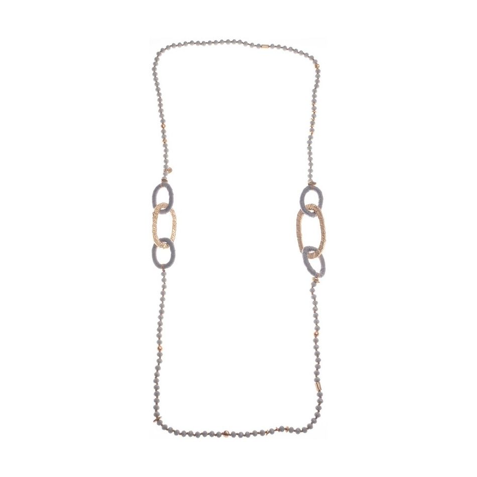 COLLAR LARGO CRISTALES FACETADOS ESLABONES METAL