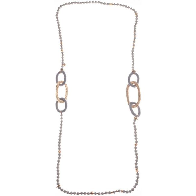 LONG NECKLACE WITH FACETED CRYSTALS AND METAL LINKS