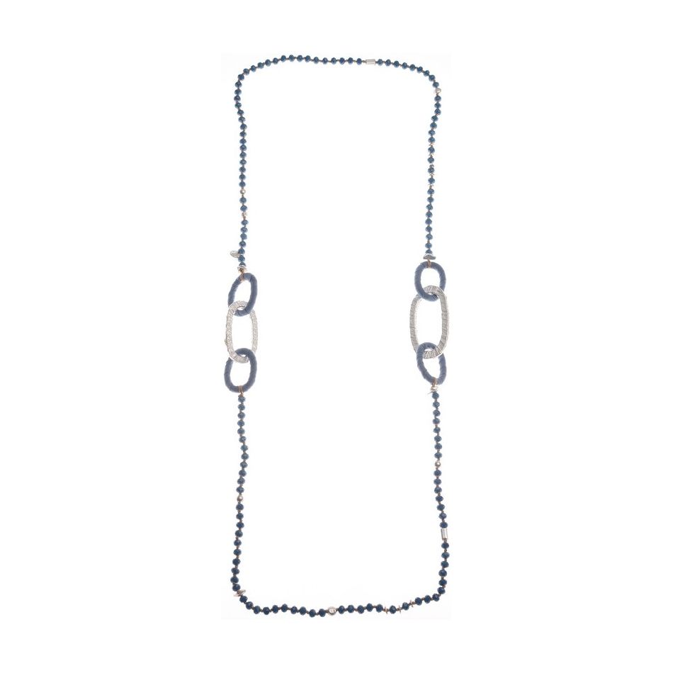 COLLAR LARGO CRISTALES FACETADOS ESLABONES METAL