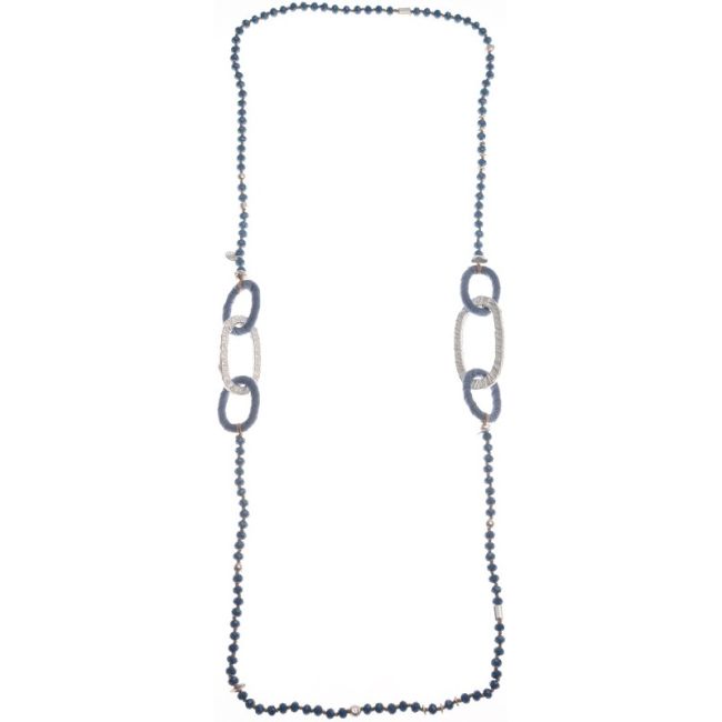 COLLAR LARGO CRISTALES FACETADOS ESLABONES METAL
