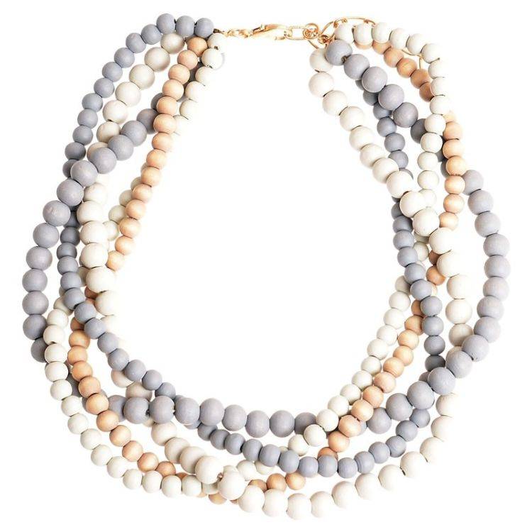 BRAIDED WOODEN BALL SHORT NECKLACE