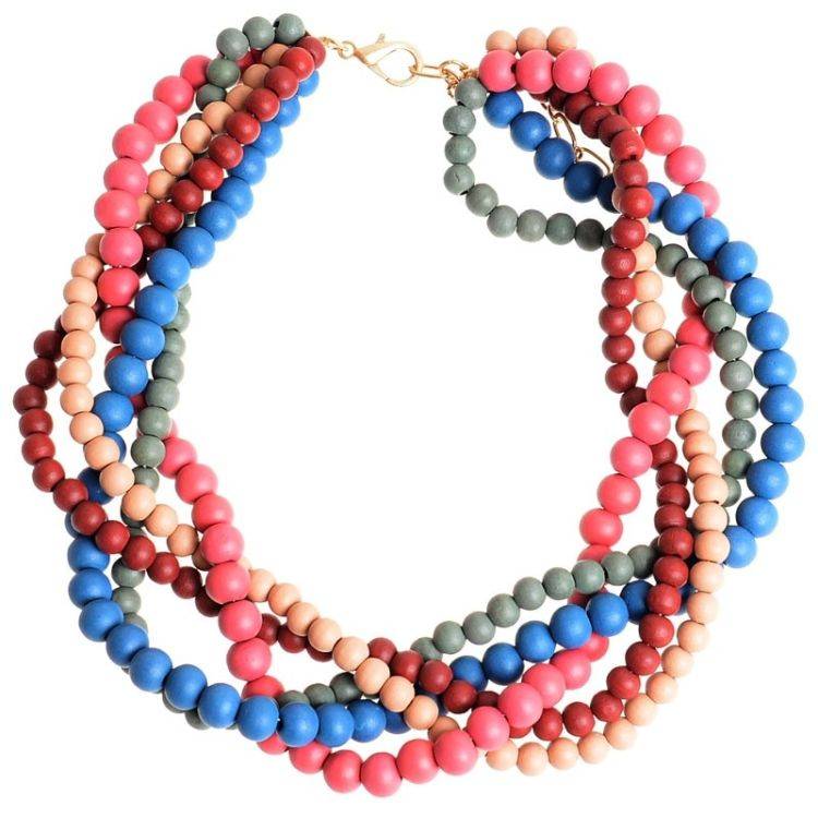 BRAIDED WOODEN BALL SHORT NECKLACE 2
